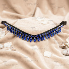 Royal Blue Crystal Horse Browband – Rhinestone Fringe Bling Bridle Headpiece