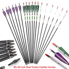 30″/32″ Carbon Arrows Turkey Feather Spine 500 for Hunting Compound Recurve Bow
