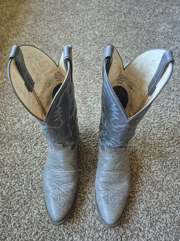 Justin 2225 Grey Blue Leather Cowboy Boots Men’s Size 8.5 E USA
