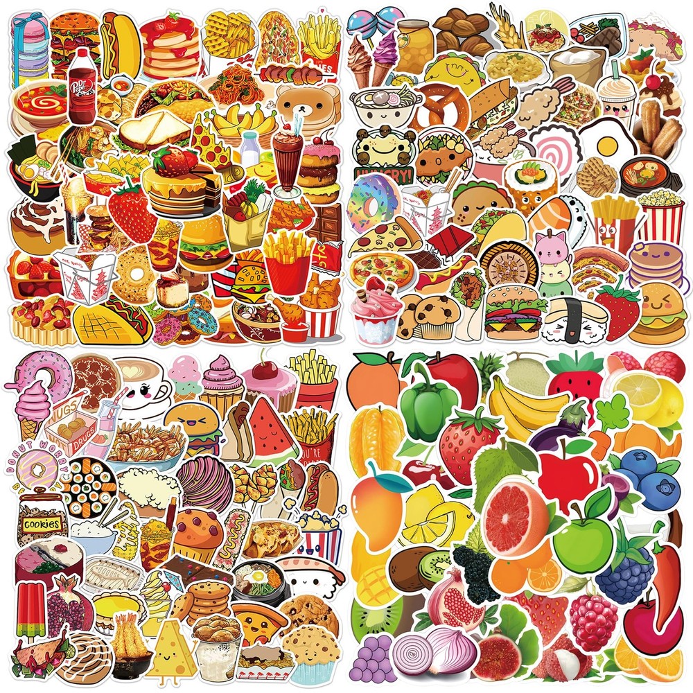 200 Pcs Cute Fast Food Stickers Self Adhesive Decorative Decals for Scrapbooking