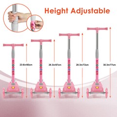 Scooter for Kids 3 Light Up Wheels Kids Kick Scooter Adjustable Foldable Pink