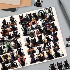 30Pcs Random Gothic Dark Kitty Black Cat PET Transparent Halloween Sticker