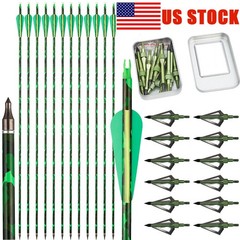 12x 30» Carbon Arrows Compound&Recurve Bow Target 100Grain Hunting Broadheads