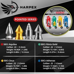 HARPEX Aquiles 200 Count / 4 Type 5.5mm .22 Caliber POINTED PELLETS SAMPLER