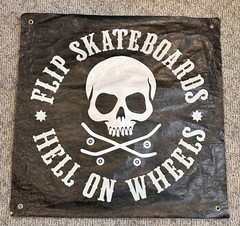 Rare Vintage 1990/2000 FLIP SKATEBOARDS Hell On Wheels Poster Banner Sign SKULL!