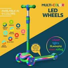 3-Wheel Kids Scooter with Multi-Color Lights on Deck & Wheels â€“ 5-Height A