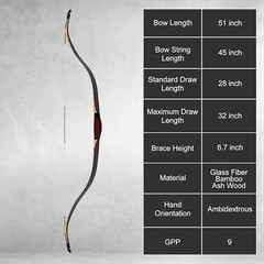 AF Archery 51″ Traditional Recurve Bow 30lbs Laminated Horse Bow for Practice
