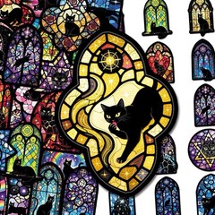 20PCS Mixed Gothic Stained Glass Medieval Black Cats Waterproof Vinyl Stickers