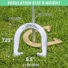 GoSports Steel Horseshoes Outdoor Game Set – Regulation, Gold & Silver