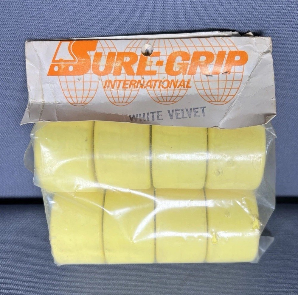 Vintage NOS SURE-GRIP White Velvet Yellow Roller Skate Wheels Quad in Package