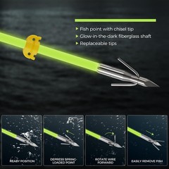 6 Pack 32 inch Bowfishing Arrows Luminous with Broadheads and Safty Slides Bo…