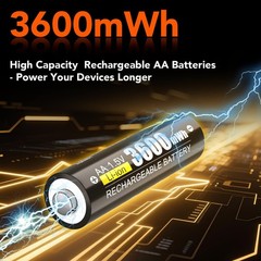 3600mWh Rechargeable Lithium AA Batteries with Charger-12 Pack, 1.5V Double A…
