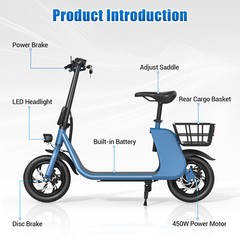 450W E-Foldable Electric Bike Electric Scooter With Seat Ebike UL 2849 certified