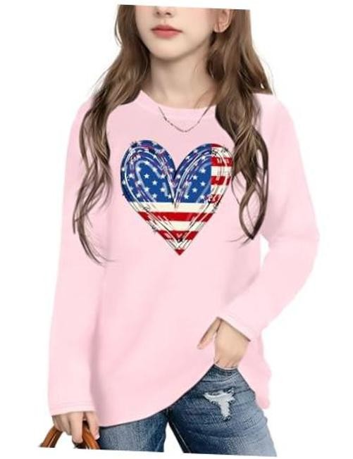 Ithalt 4th of July Outfit Kids Girls 9-10 Years Bigkid-longsleeve-bpink