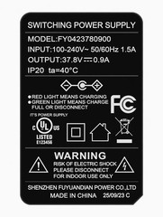 Shenzhen Fuyuandian Power Co Switching Power Supply FY0423780900 Black Indoor