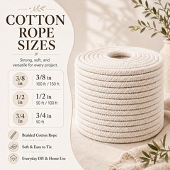 Natural Soft Utility Rope – Braided White Cotton, 100ft x 3/8 Inch for Home Use