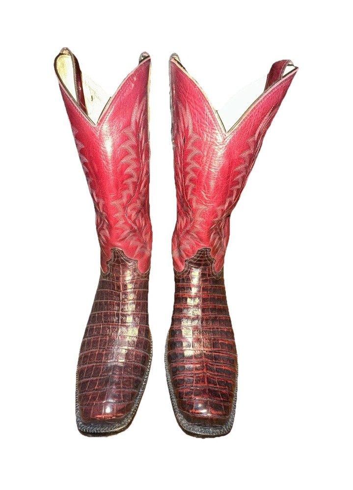 Tony Lama Black Cherry Caiman Cutter Toe Western Boots Men’s Size 12 D SP1018