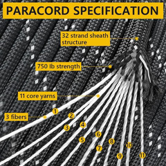 750Ib Reflective Paracord Rope,100′ 200′ 500′ 1000′, 4Mm 11 Strand Parachute Spo