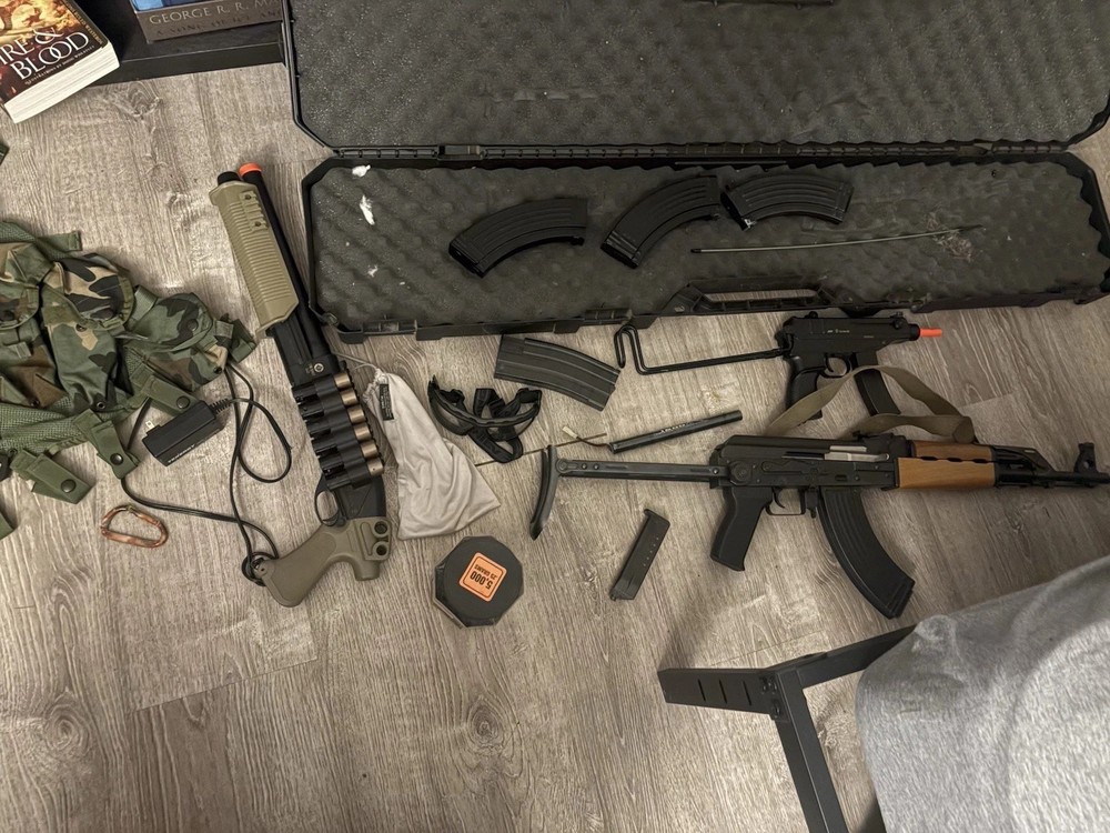 Airsoft Gear Lot AK47 M70AB2 Zastava Kalashanikov AEG Skorpion Shotgun chestrig