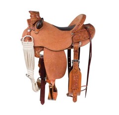 Western Hand Floral Tooled Roping Trail Saddle Leather Ranch Work Pleasure Horse