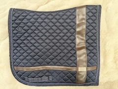 Equestrian Stockholm Dressage Saddle Pad Navy Blue with Brown Trim Size Full