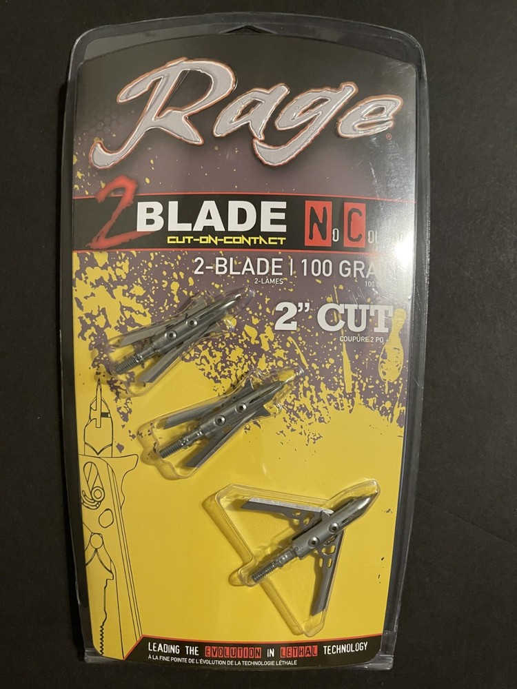NEW Genuine RAGE 2-Blade No Collar 100 Grain 2″ Cut 3 Pack