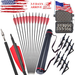 30″ Archery Carbon Arrows 4″ Feather SP500 Compound Recurve Bow Arrowhead Quiver