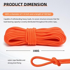 Nylon Rope, 1/4 inch 100FT Nylon Poly Rope Utility Cord Strong Polyester for …