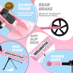 Foldable Kick Scooter for Kids Teens Adults Adjustable Big Wheel Rear Brake