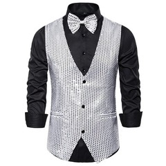 Gold Sequin Vest Men’s Single-breasted V-neck Sleeveless Vests Coat Wedding Part
