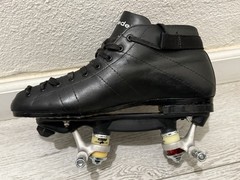 RIEDELL 595 BLACK LEATHER ROLLER SKATES MENS SIZE 9 MEDIUM NO WHEELS SOLD AS-IS