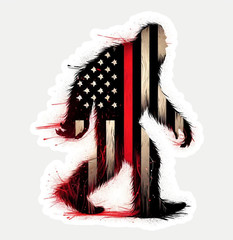 2″ Bigfoot Thin Red Line Sticker, Decal, Flag, Patriotic, Firefighter, Support