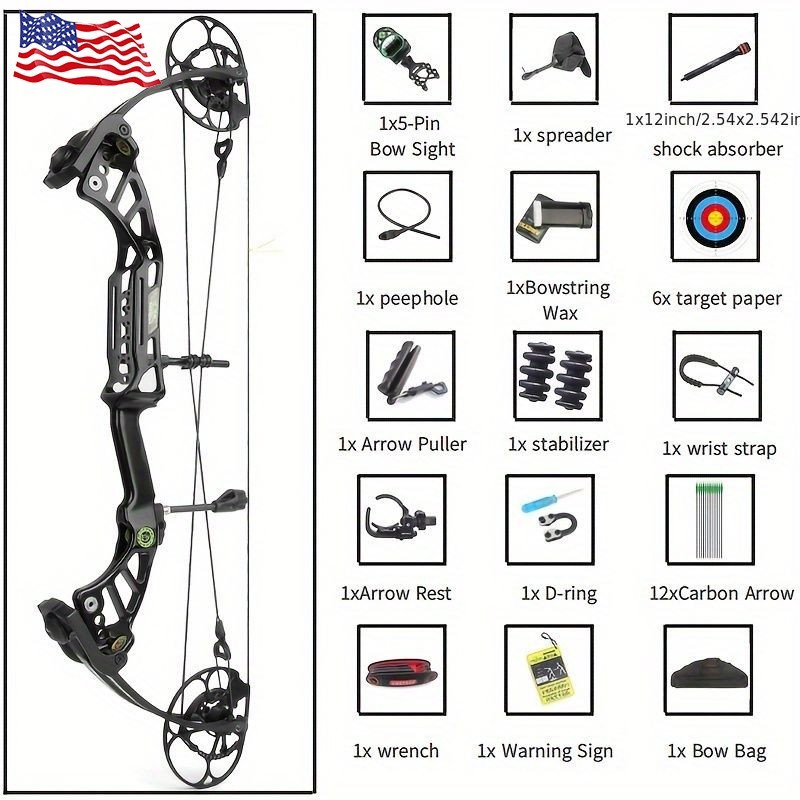 Compound Bow Arrow 40-75lbs CNC Archery 350FPS Shooting Hunting L/RH Pulley Bow