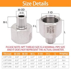 1/4″ Male to 1/2″ Female Reducer Adapter, 304 1/4″ Male x 1/2″ Female