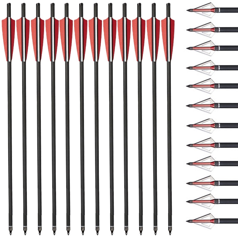 12PCS 20″ Crossbow Bolts Crossbow Arrows/quiver/Broadheads OD8.8mm for Hunting