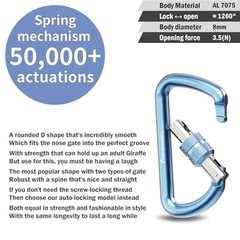 3inches Screw Locking Carabiners, Strong Tensile Strength Blue 2pc