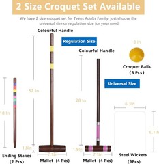 Deluxe 8 Players Croquet Set with 32In Regulation | 28In Standard Size Rubber