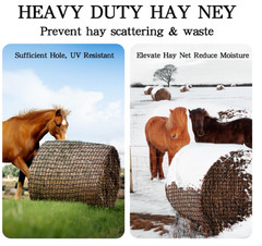 Large Round Bale Hay Net, Knotless Hay Nets for Horses Slow Feed, Heavy Duty Who
