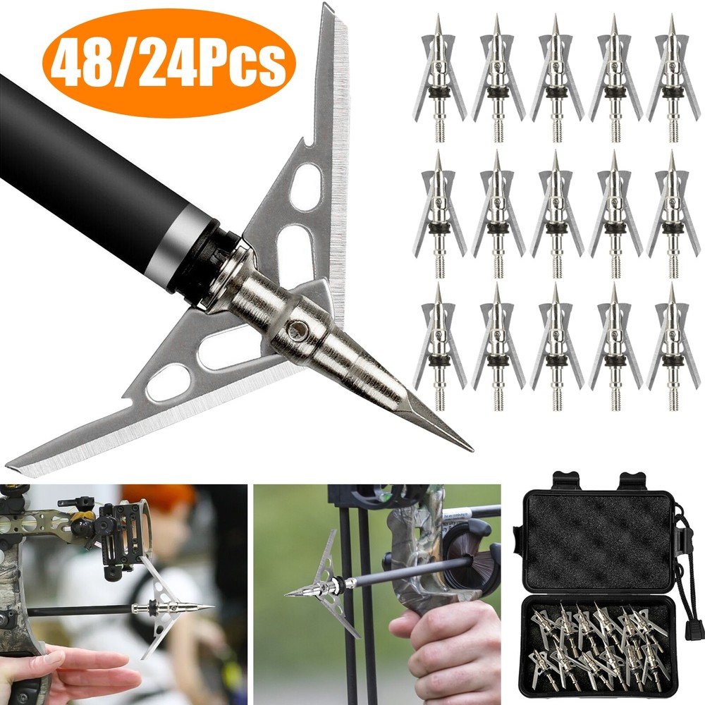 48/24x 100 Grain Archery Broadhead 2″ Dia Expandable Hunting Arrowhead w/2 Blade