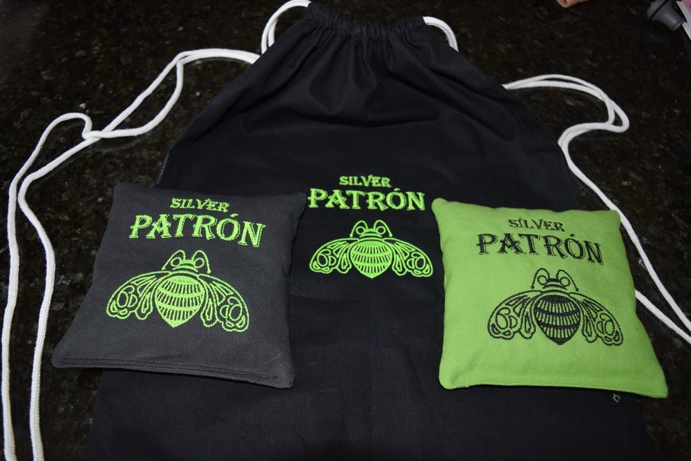 8 Quality Cornhole Bags Plus Carrying Bag! Silver Patron! Whole Corn or Pellets