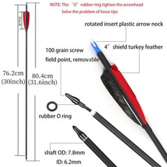 12X 30″ Carbon Shaft Arrows Spine 500 OD 7.6mm RED True Turkey Feathers Hunting