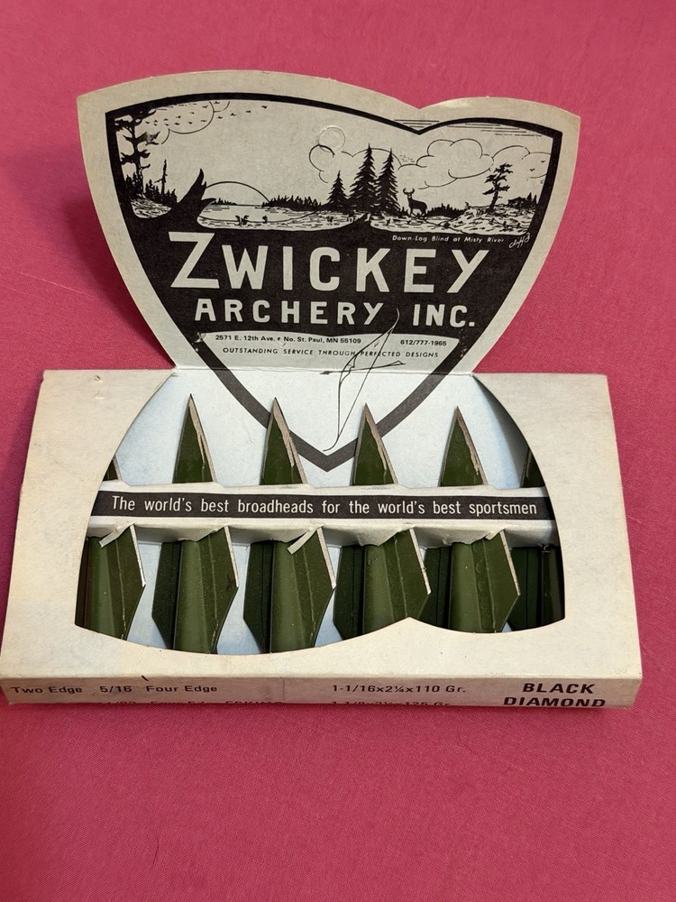 6 Vintage Zwickey Black Diamond Broadheads 11/32 Eskimo. 2.5” Long.