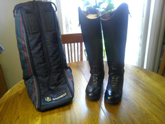 OVATION LADIES FLEX SPORT FIELD BOOT 7.5 REG CALF & BOOT BAG BOOT TREES EUC