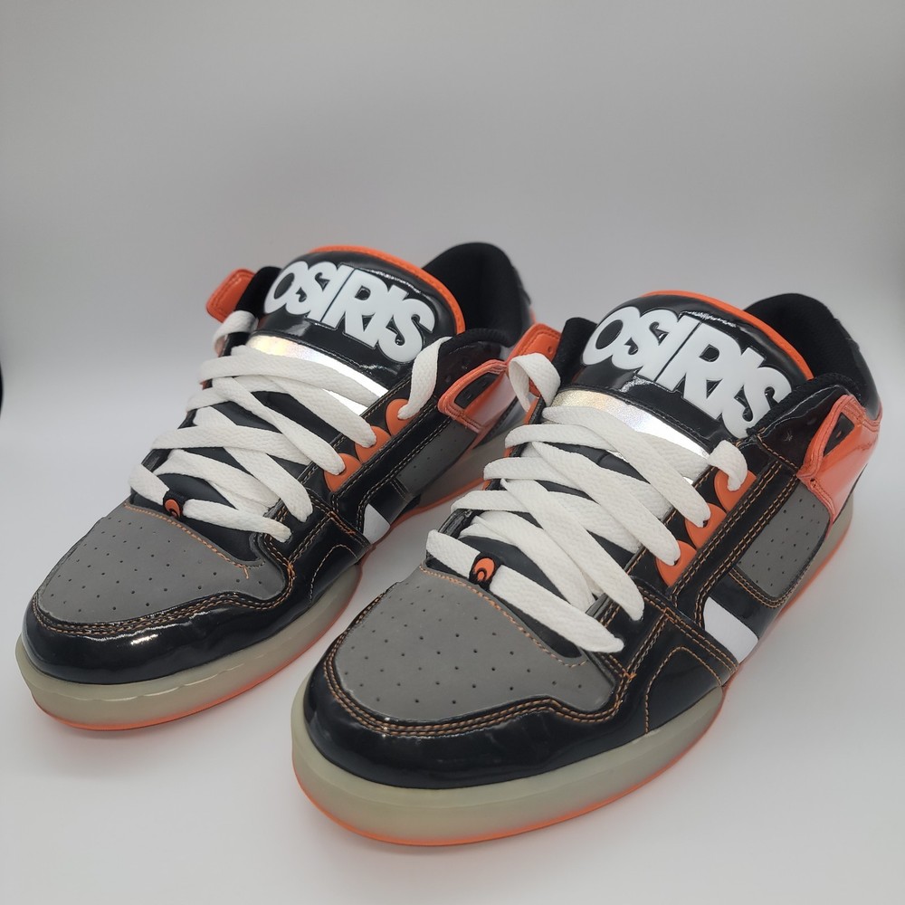 RARE Vintage Osiris NYC 83 Low Shoes Men’s 12 Black Orange Patent Y2K Chunky NEW
