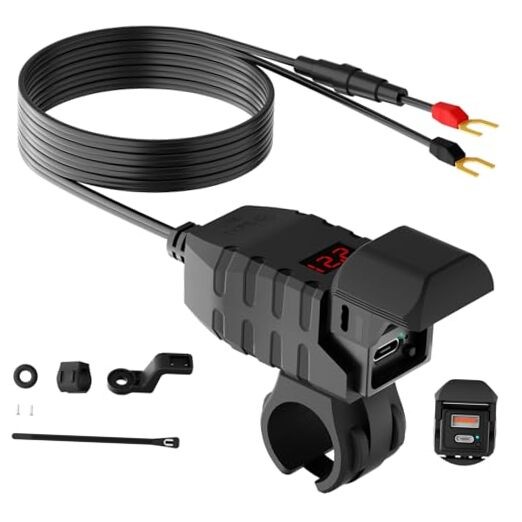 Motorcycle USB Charger, Dual USB Type C 30W PD & QC 3.0 Motorcycle Phone
