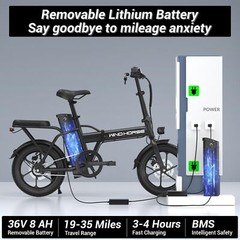 630W 2-Seat 16″ Tire Foldable Ebike 25MPH Commuter Electric Bicycle for Adult US