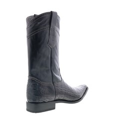 Los Altos Square Toe Caiman Belly Boot Mens Black Wide Cowboy Western Boots