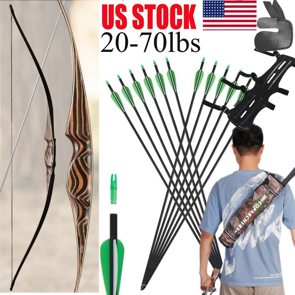 20-70lbs Archery 54″ Recurve Bow Traditional Longbow&12x Arrows Target Hunting
