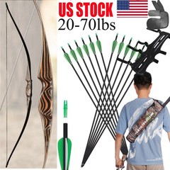 20-70lbs Archery 54″ Recurve Bow Traditional Longbow&12x Arrows Target Hunting