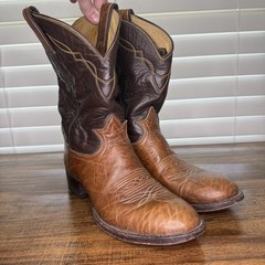 Vintage Tony Lama Two-Tone Brown Leather Cowboy Boots Size 8.5D